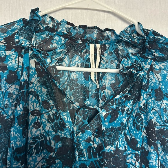 Floral Print Ruffle Neck Long Sleeve Blouse Top Anthropologie XS - Picture 3 of 7